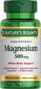 Nature 's Bounty Magnesium, Mineral supplement, Supports Bone and Muscle Health, 500 mg, Overtrukket Tablets, 100 Tæl