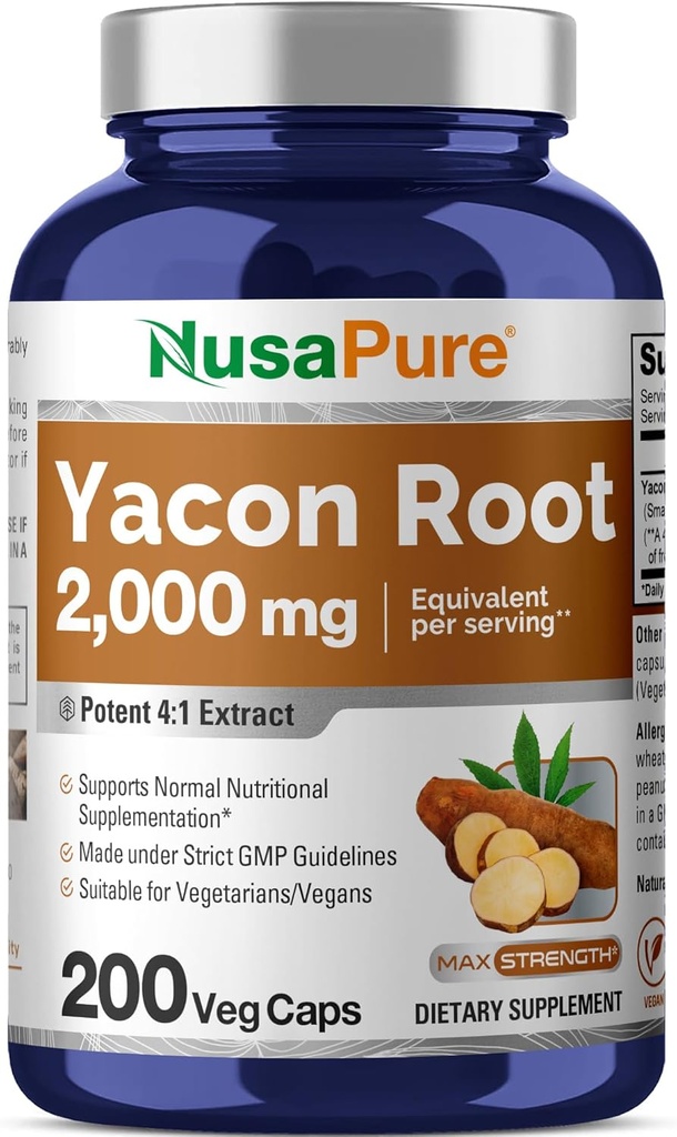 NusaPure Yacon Root Extract 2000mg 200 Vegetariske Kapsler (Extract 4: 1, Non- GMO, Vegan)