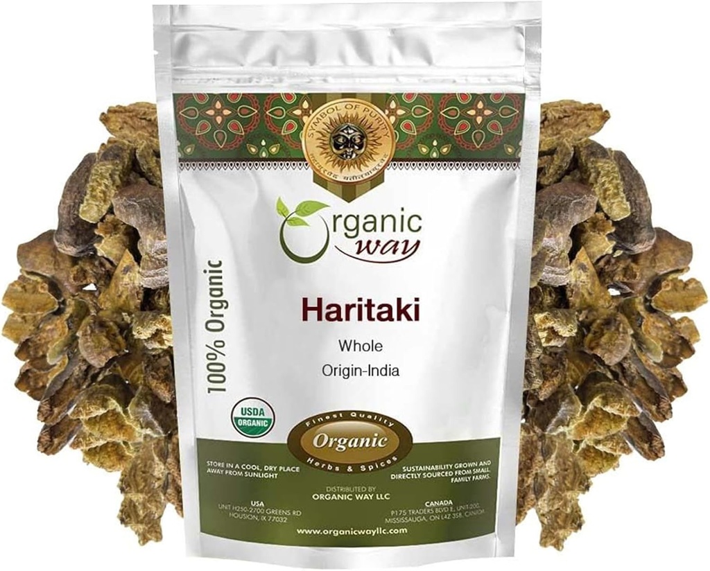 Organic Way Haritaki Whole (Chebulic Myrobalan) | Terminalia Chebula (Yellow Myrobalan) | Kosher & USDA Certified | Vegan, Non-GMO & Gluten Free | 100% Raw from India (4 oz - 1/4 lbs)