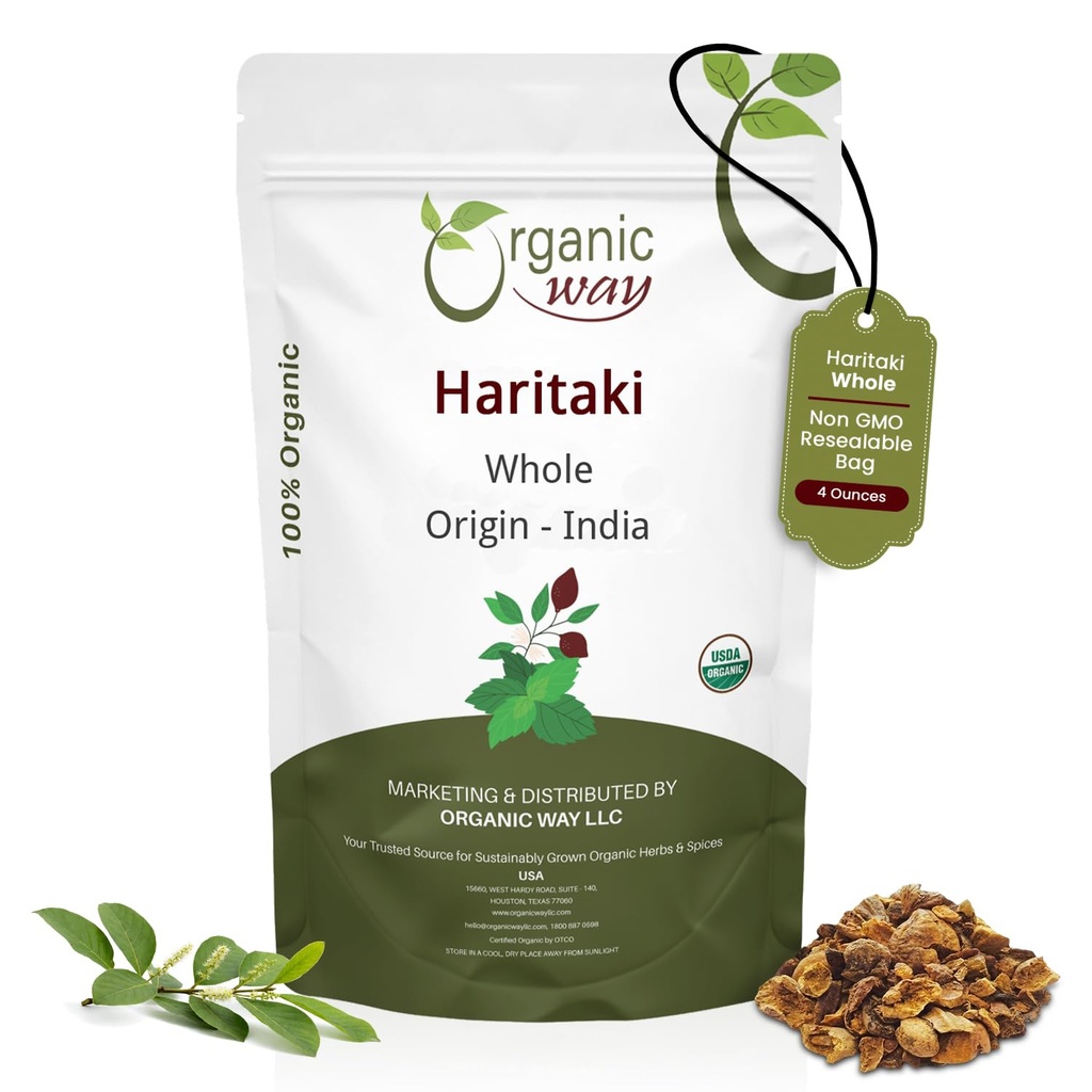 Organic Way Haritaki Whole (Chebulic Myrobalan) Name 124; Terminalia Chebula (Yellow Myrobalan)
