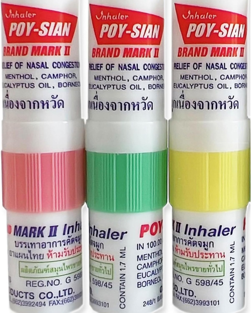 POY- SIAN Mark II Menthol Aromaterapi Nasal Inhaler, Natural Herbal Remedy med kølende essentielle olier Poysian (pakke med 3)