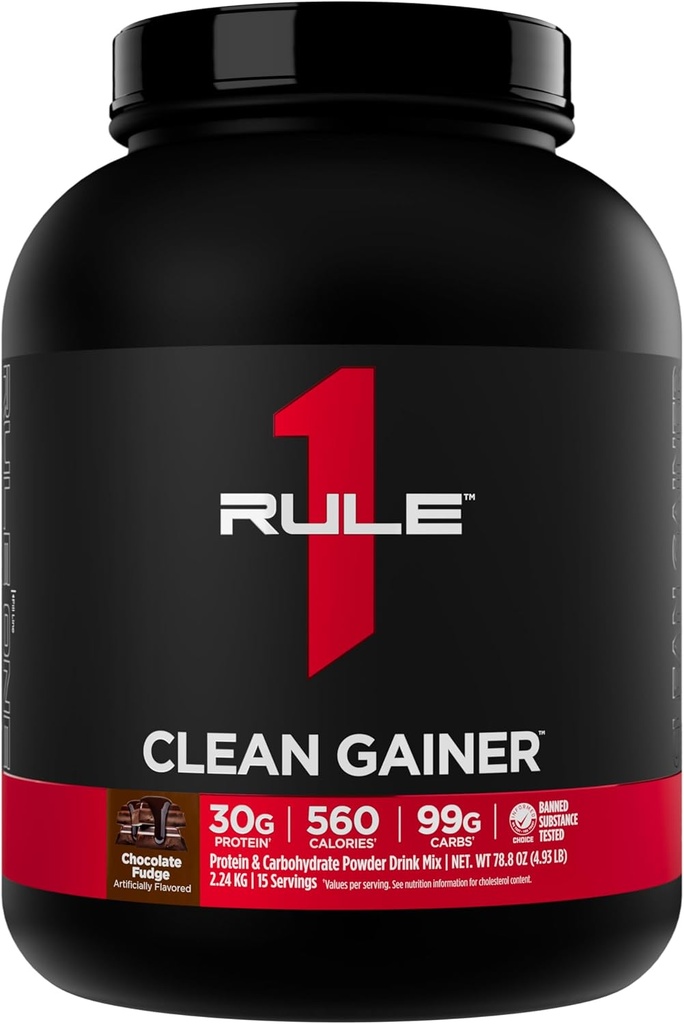 Regel 1 Clean Gainer - High- Protein Lean Gain Formel med 560 kalorier, 30g Full- Spectrum Protein, Over 90g Carbs, Under 6g af fedt (15 Servere, Chokolade Fudge)