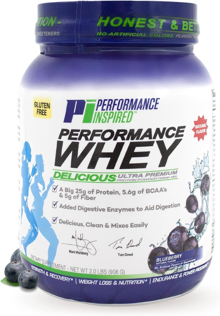 YDEEVNE INSPIRED Nutrition WHEY Protein Powder - All Natural - 25G Protein - BCAA - fordøjelsesenzymer - Fiber Packed - Blåbær - 2lb
