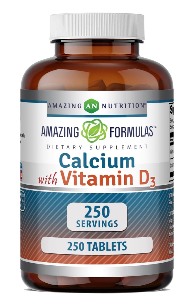 Amazing Formulas Calcium med D3- vitamin Supplement Note 124; Tabletterne er 124; Non- GMO 'er er 124; Gluten- fri er 124; Fremstillet i USA (1 pakke, 250 Tæl)