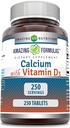 Amazing Formulas Calcium med D3- vitamin Supplement Note 124; Tabletterne er 124; Non- GMO 'er er 124; Gluten- fri er 124; Fremstillet i USA (1 pakke, 250 Tæl)