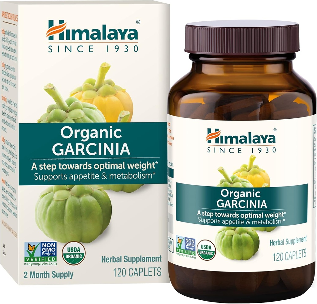 Himalaya Organic Garcinia Cambogia Herbal Supplement, Appetite Support, Lipid Metabolisme, Vægt Support, USDA Organic, Non- GMO, Vegan, 600 mg, 120 Plantbaserede Caplets