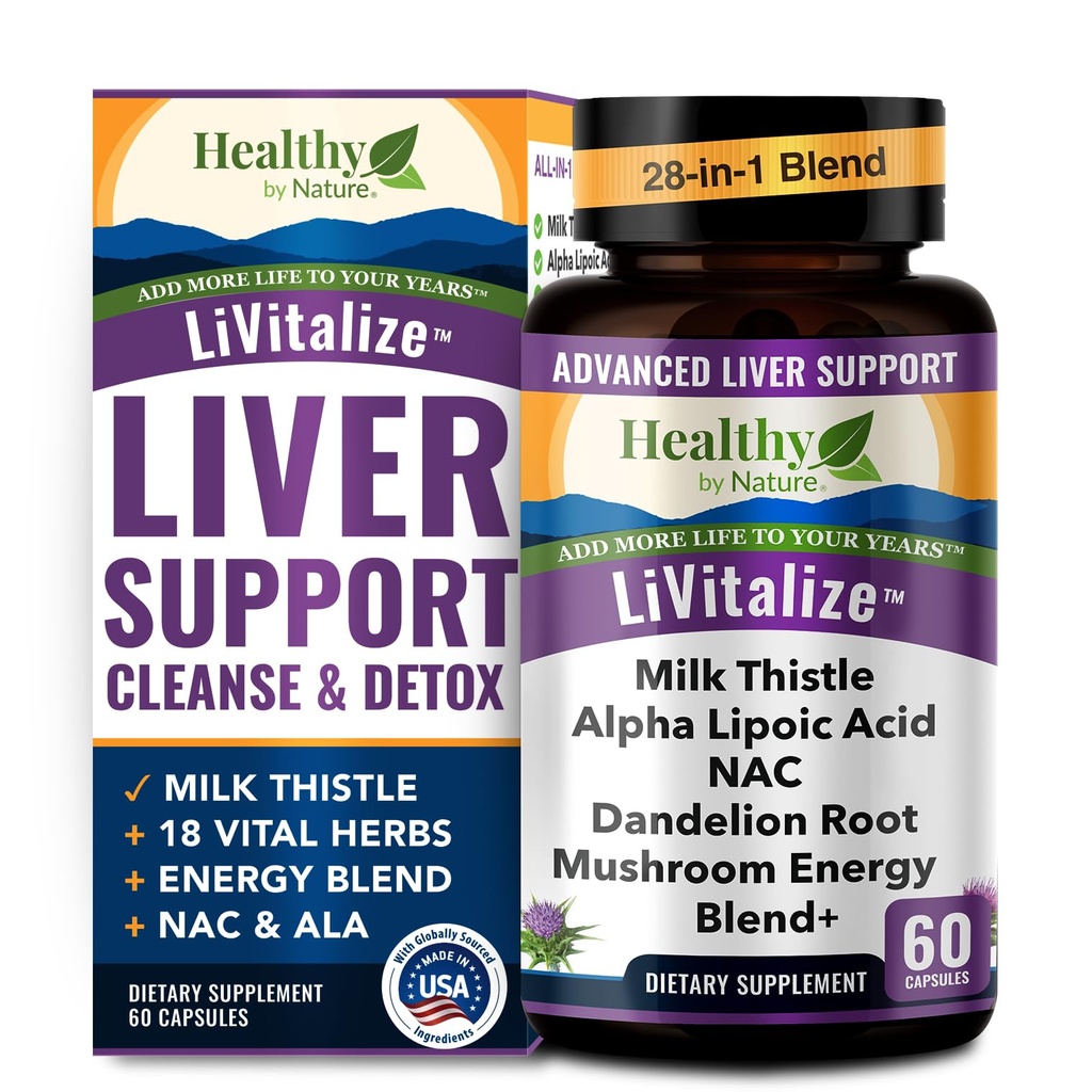 Lever Cleanse Detox & Reparation - 28-in-1 Leverstøtte - Mælk Thistle Dandeelion NAC Alpha Lipoic Acid Artiskoke & Reishi Chaga Tyrkiet Tail Mushroom - Aktiv lever sundhed supplement, 1540mg (60 kapsler)