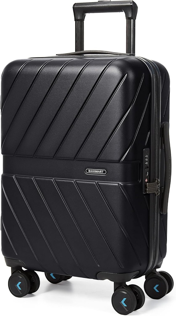 BAGSMART Carry On Bagage 22x14x9 Airline godkendt med TSA Lock, 1OO% Polycarbonat Hardside Bagage med spinner Hjul, Holdbar Hard Shell Carry On Suitcase 20 tommer Sort