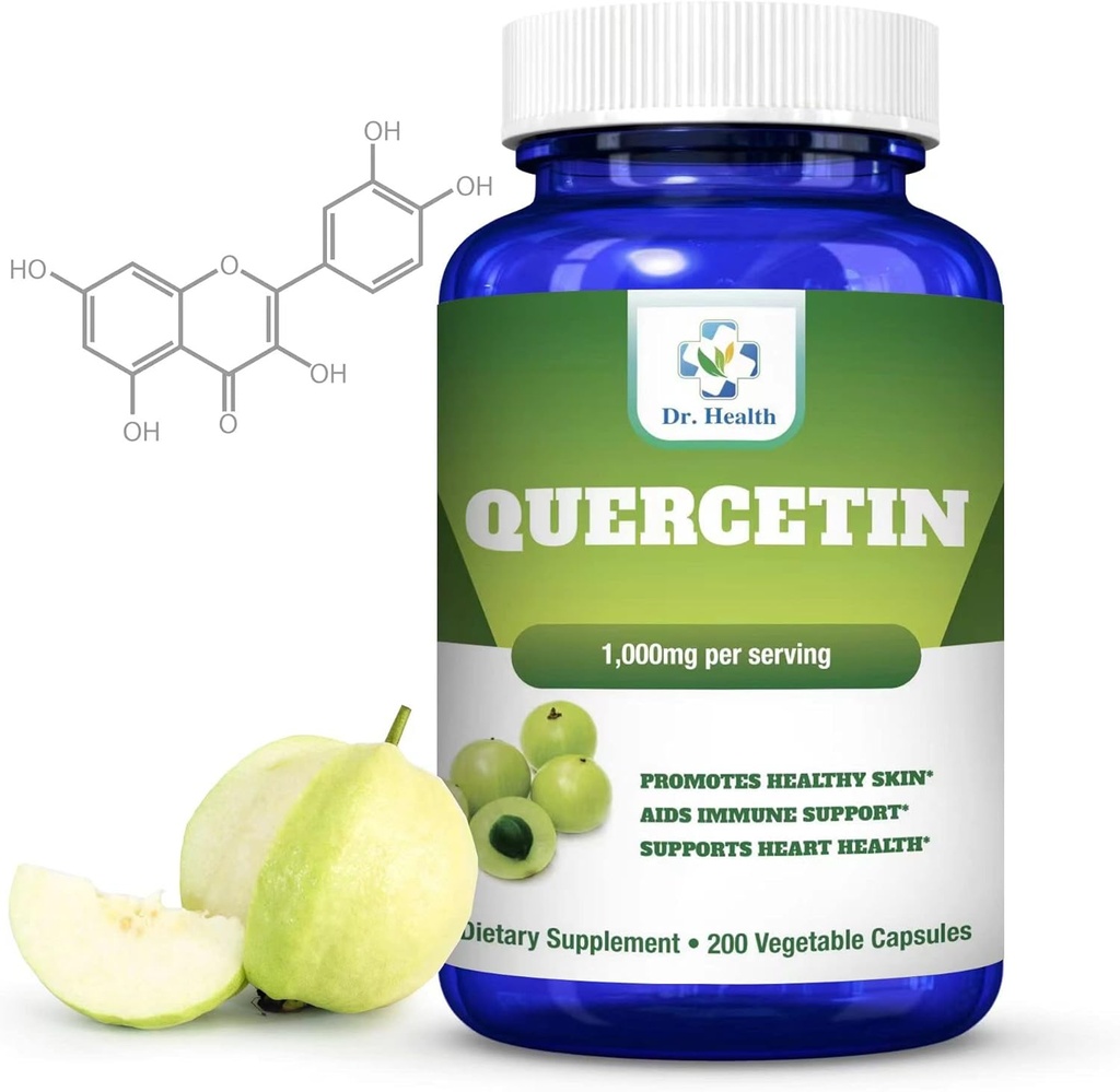 Quercetin 1000Mg 200 Vegetariske Kapsler Kosttilskud (Non-GMO, Gluten Free) Natural Bioflavonoider Understøtter hjerte-kar-sundhed, åndedrætssygdomme, støtte Immunitet og sund aldring Made in USA