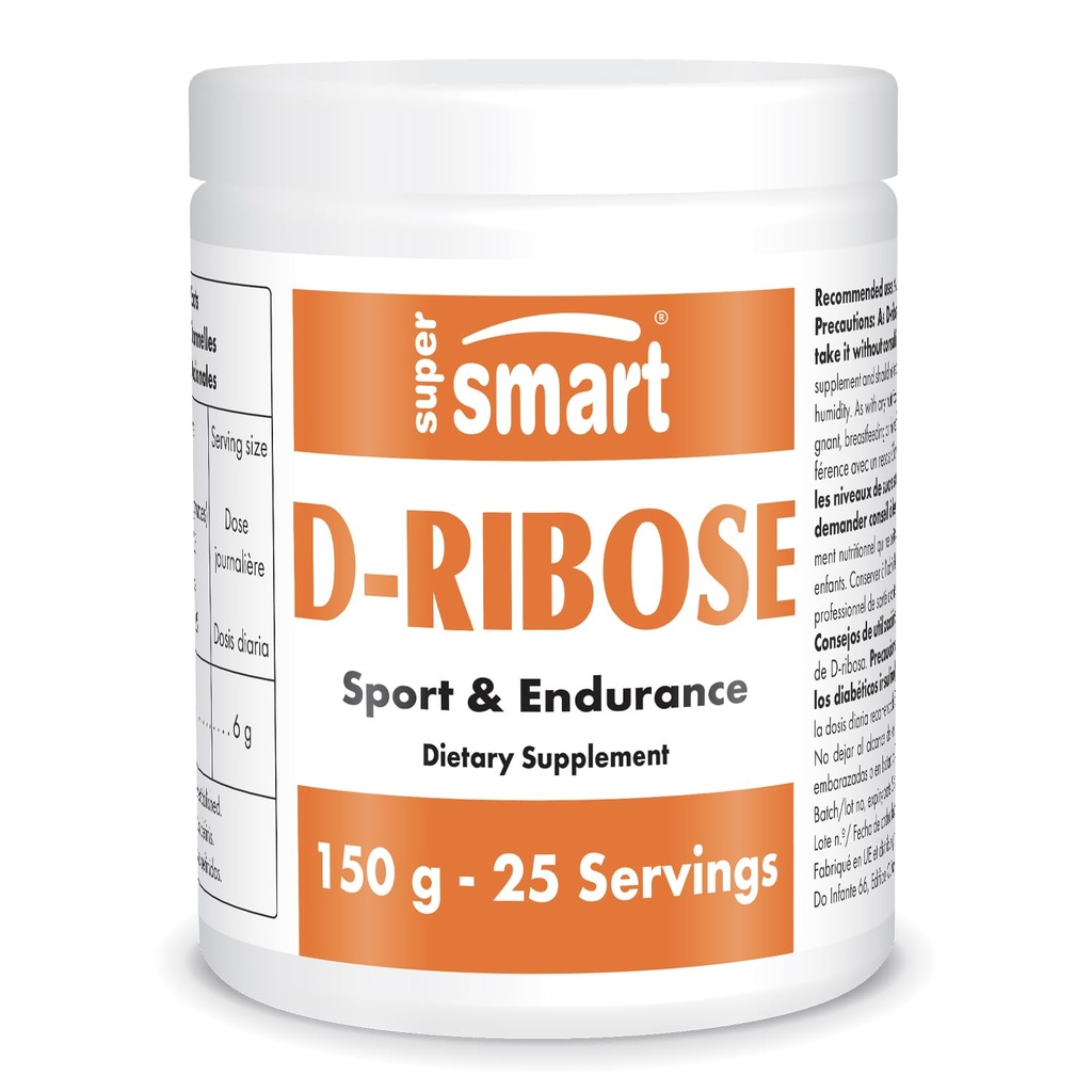 Supersmart - D- Ribose Powder (Natural Sugar) 6gm per dag - ATP Syntese & Production - Universal Fuel for Energy - 124; Non- GMO & Gluten Free - 150 g