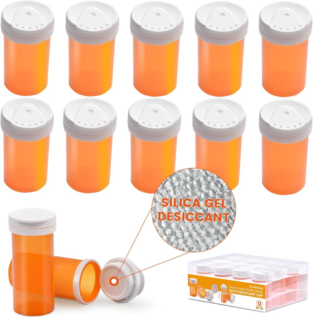 Pilleflaske med tørremiddel Cap, Medicine Flaske, Pilleflasker Tom med Caps, Tomme Pilleflasker (6 Dram, 12 Pack)