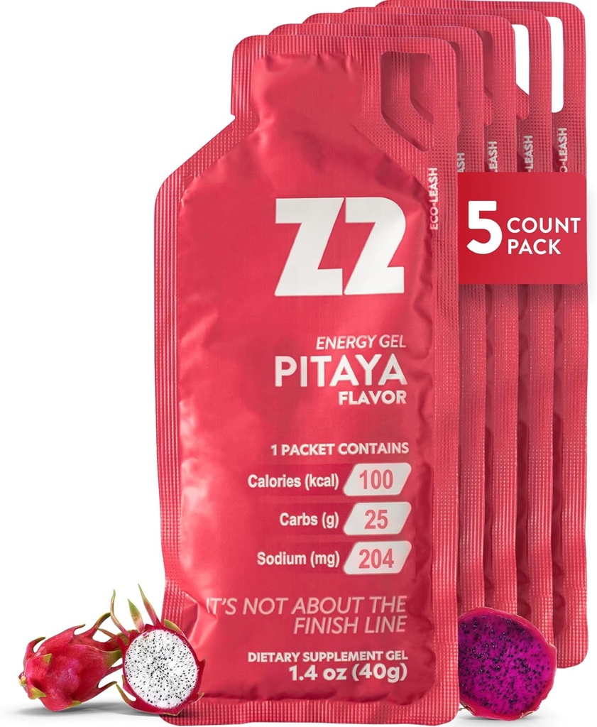 Z2 Dragon Fruit Energy Gel Performance - 25g Carb, 204mg Natrium, Elektrolyter, Pre & Under træning, Øger udholdenhed til løb, cykling, cykling og sport - 5-greve Pack