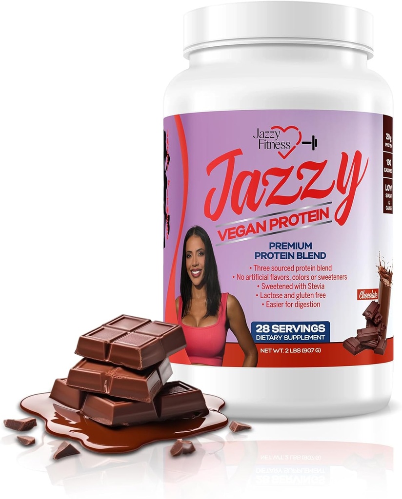 Jazzy Vegan Protein Powder for Women (907 gm) Chocolate Protein Powder, Lactose & Gluten Free Protein Blend, Plant Based, Nutrition for Energy Boost (28 Servere) Sødet med stevia