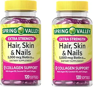 Anaxa Spring Valley Extra Strength Biotin Hår, Hud & Nails Kosttilskud, 5.000 mcg, 120 Greve (pakke med 2), 240 Greve (pakke med 1)