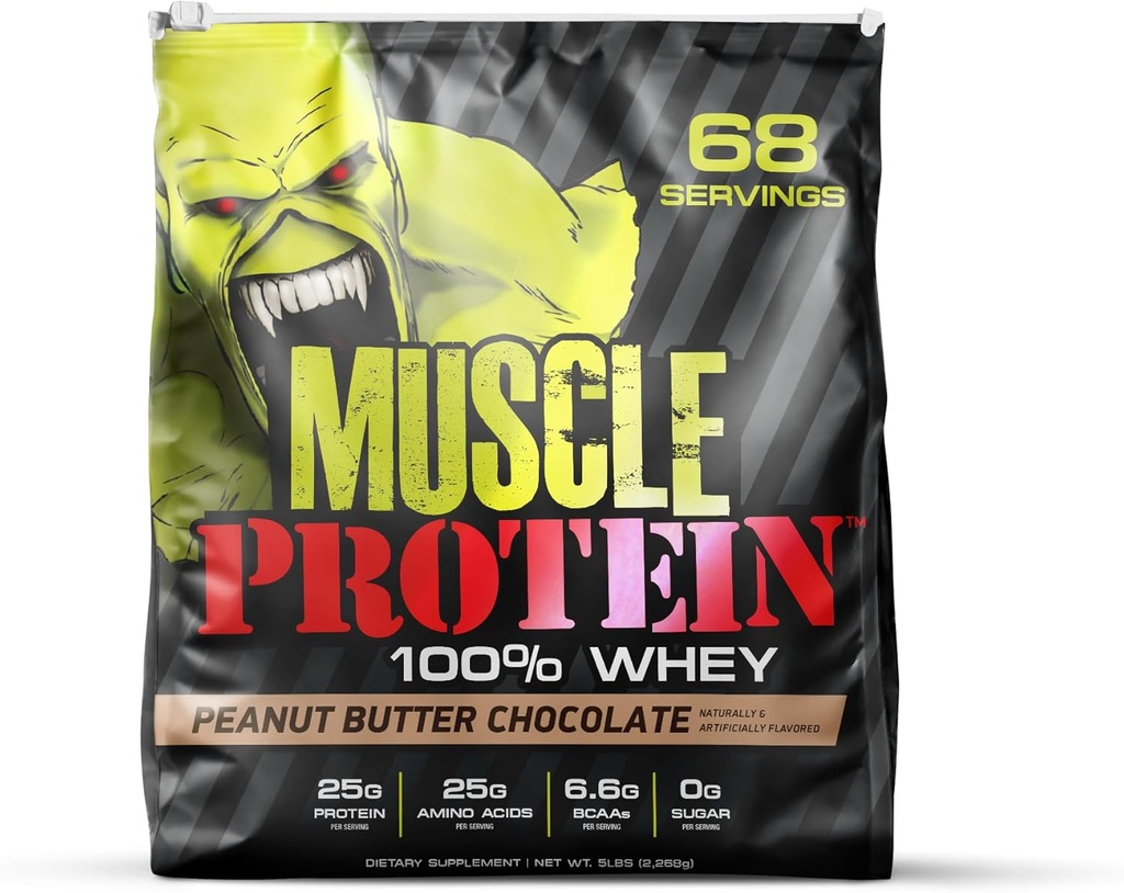COLOSSAL LABS Muscle Protein Whey Powder [5 lbs / pakke med 1] - Cold Filtered, 25g Pure Protein, 6.6g BCAA (Packaging May Vary) (5 pund (pakke med 1), Peanut Butter Chocolate)