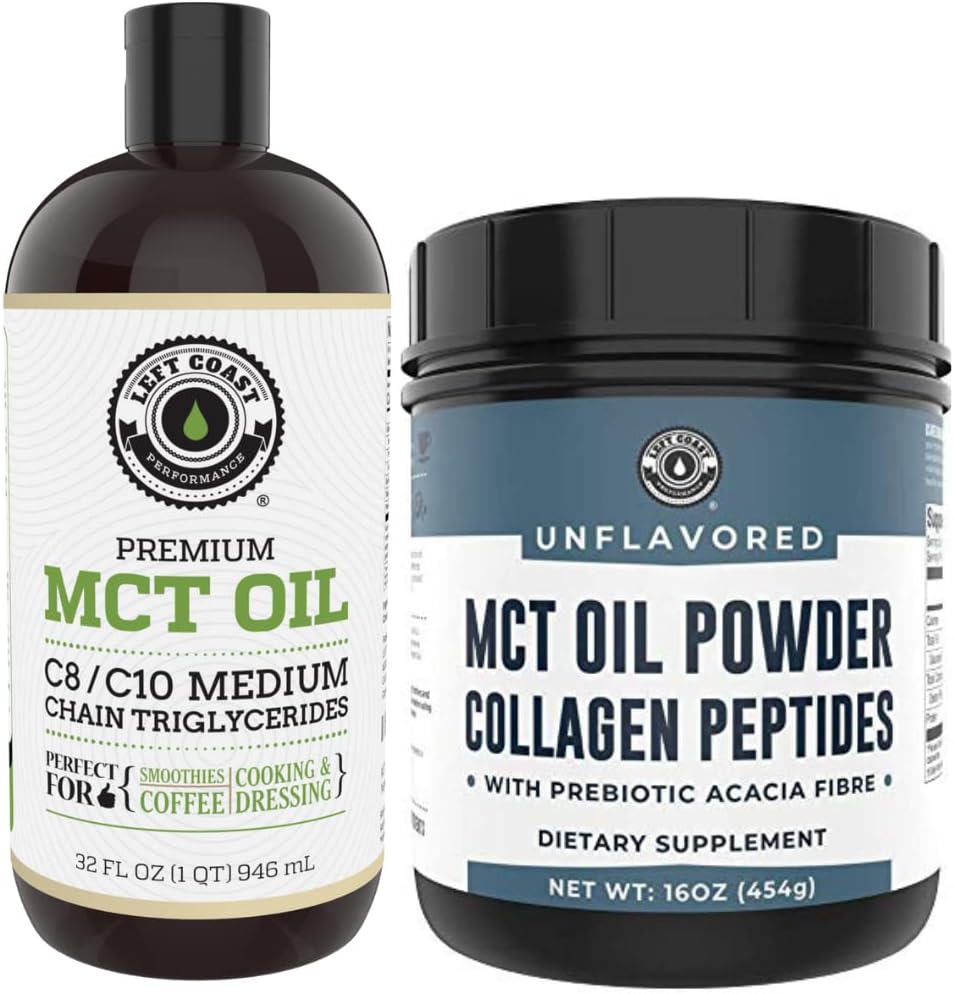 Left Coast Performance 32oz Premium MCT Oil and 16oz Unflavored MCT + Collagen Powder