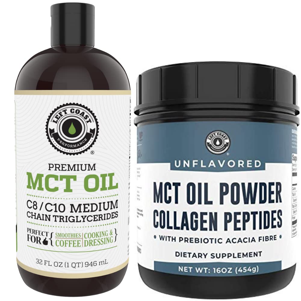 Venstre kyst Performance 32oz Premium MCT Oil og 16oz Unflavored MCT + Collagen Powder