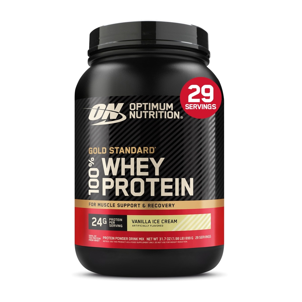 Optimum Nutrition Gold Standard 100% Whey Protein Powder, Vanilla Ice Cream, 2 Pund (Packaging May Vary)