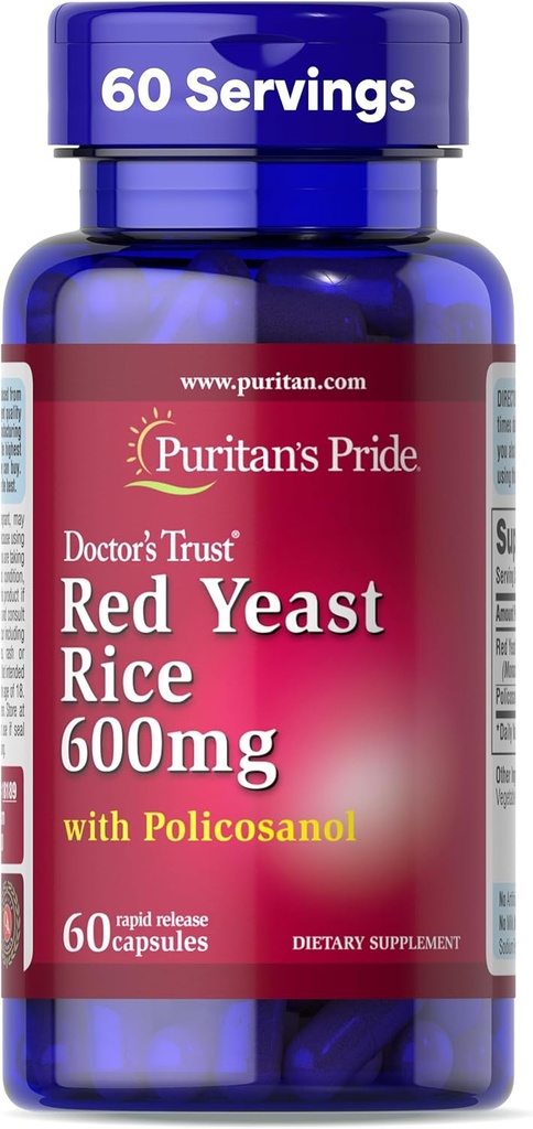 Puritans Pride Doctors Trust ® Red Yeast Rice 60mg med Policosanol, Kosttilskud, 60 hurtige udløsningskapsler