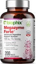 biophix Megazyme Forte 200 Tablets - Natural Plant Proteolytic Enzymes Nattozimes Serrazimes Understøtter fordøjelsessystemet immunsundhed