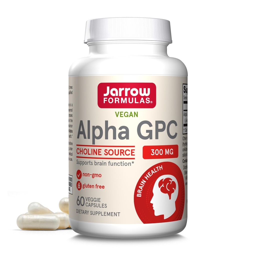 Jarrow Formulas ® Alpha GPC, 300mg, Kosttilskud, Hjerne Sundhedstillæg for voksne, 60 Veggie Kapsler, 30 dages forsyning