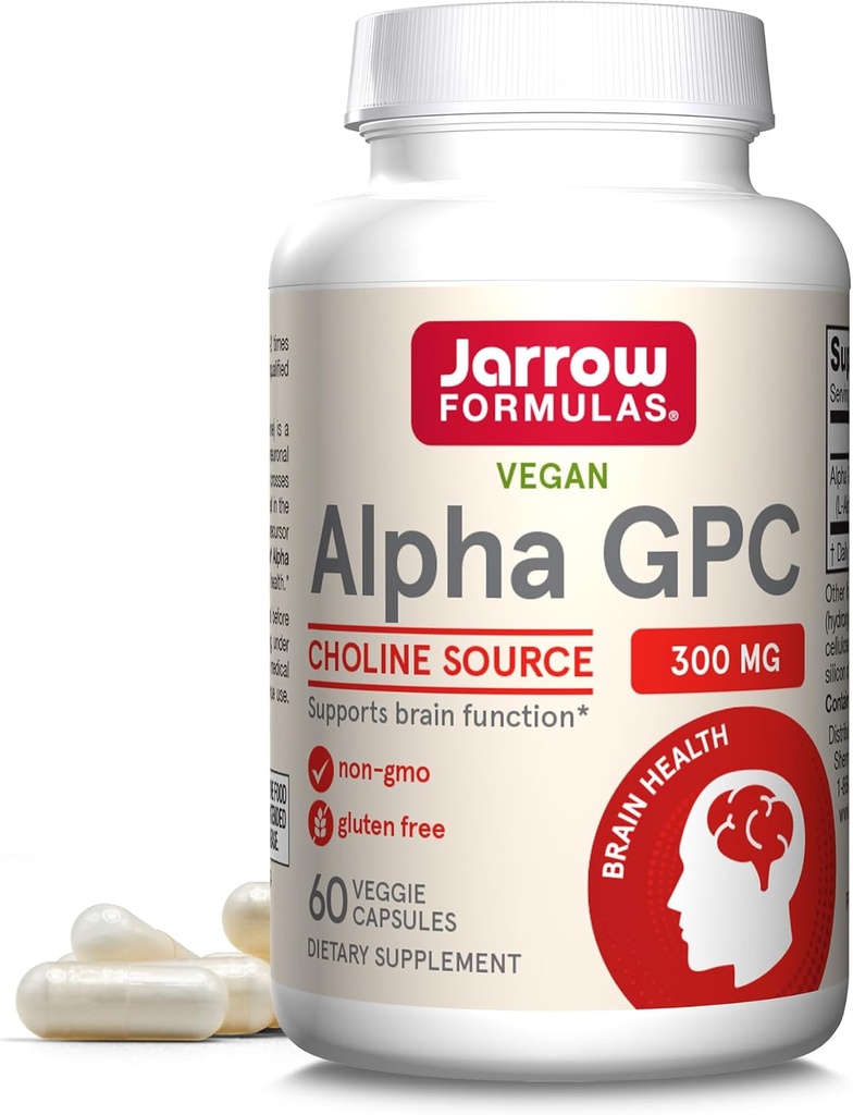 Jarrow Formulas ® Alpha GPC, 300mg, Kosttilskud, Hjerne Sundhedstillæg for voksne, 60 Veggie Kapsler, 30 dages forsyning