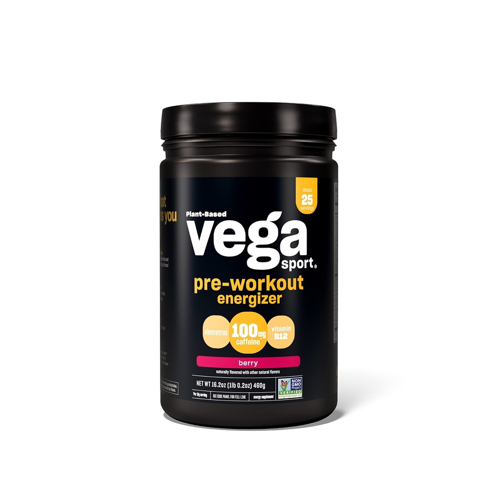 Vega Sport Energizer, Acai Berry, Pre Workout Powder for kvinder og mænd, Understøtter energi og fokus, Electrolytes, Vegan, Keto, Gluten Free, Dairy Free, Non GMO (25 Servere), 1.01 Pound (pakke med 1)
