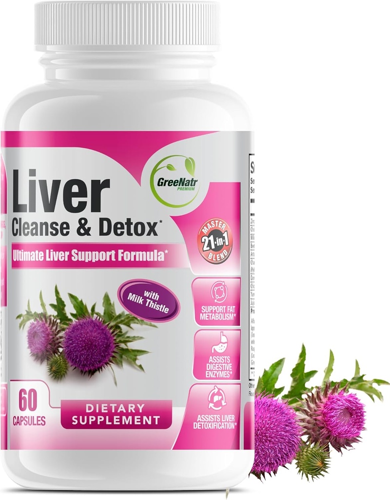 GreeNatr lever rense Detox & reparation Formel - Milk Thistle, Berberine, Ginger, Beet Root, Mælkebøtte Root, Artiskoke Extract, og Chanca Piedra for optimal lever sundhed støtte (1 flaske)