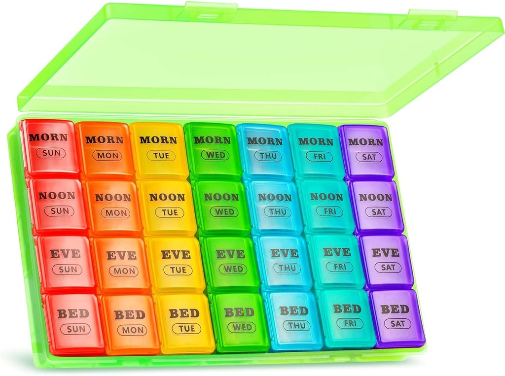XL Stor Ugentlig Pill Organizer 4 gange om dagen, 7-dag Pill bokse og Organizer AM PM, store afdelinger Pill sag, Månedlig Medicin Organizer 28 dages dispenser for fiskeolier