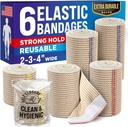 High- Performance Elastisk Bandage Wrap - 6 Pack (2x2in, 2x3in, 2x4in) - Selv- Lukkende stærk kompression Bandage Wrap til Feet, Ankler, håndled, og Knees