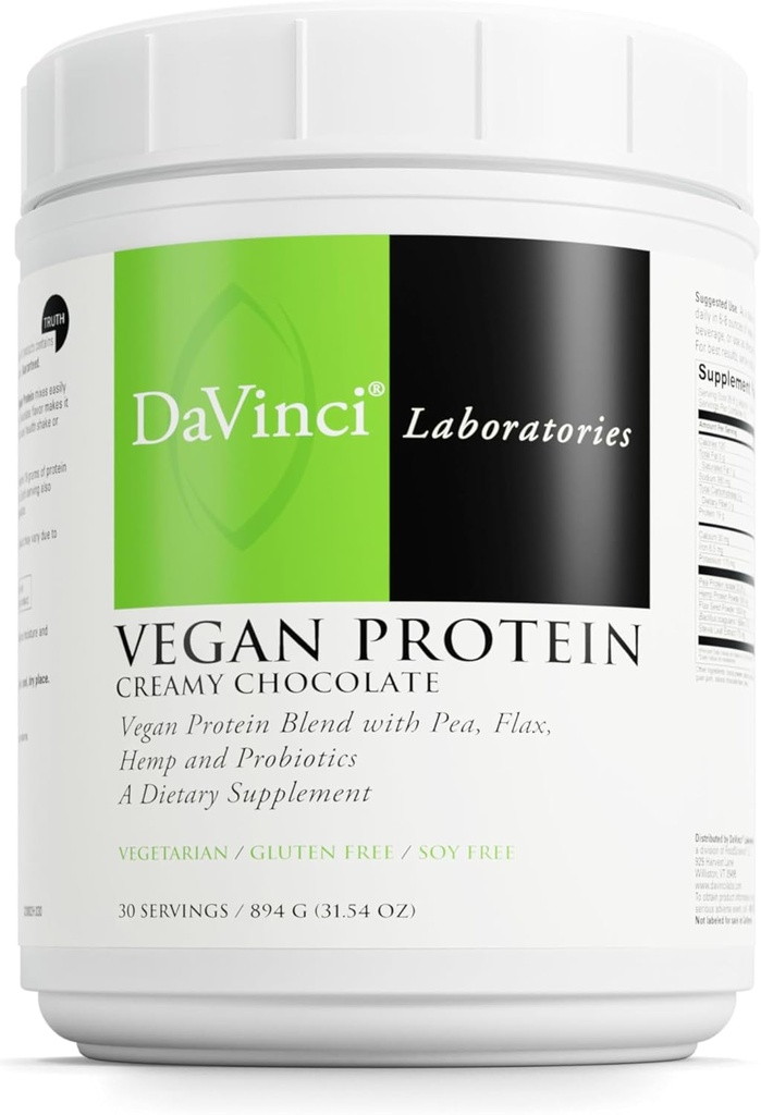 DAVINCI Labs Vegan Protein - Powder Support Support Support Muscle & Tissue Repair * - Vegan Supplement med Pea Protein & Flax Seed - cremet chokolade, 30 Servere (894 g)