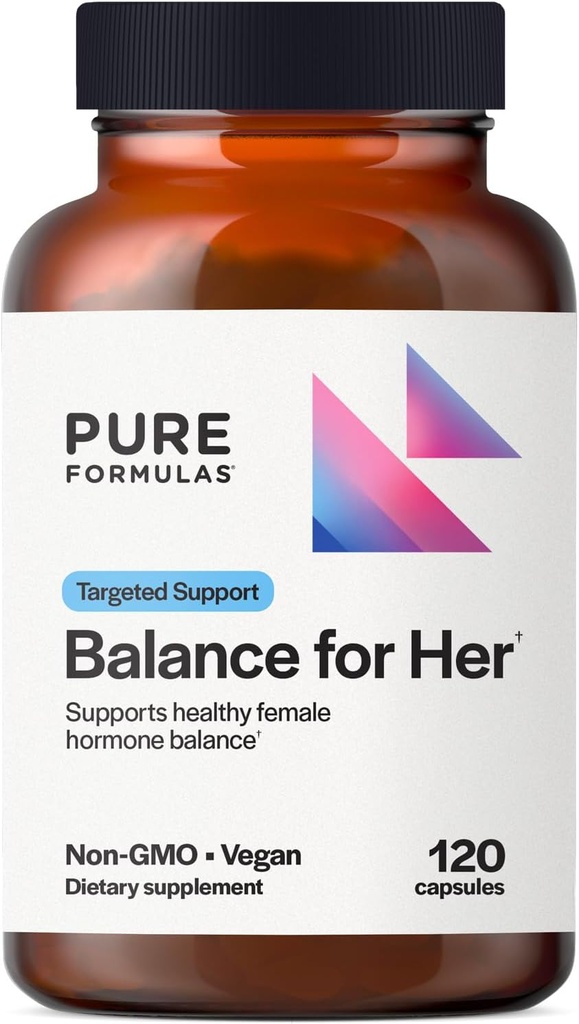 PureFormulas Balance for Her - Hormon Balance for Kvinder - DIM, Black Cohosh, Calcium D- glucarat, EGCg Green Tea Extract & Chaste Tree Supplement for Mood Support & Østrogen Metabolisme -120 Kapsler