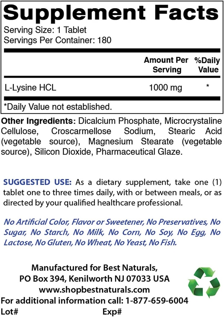 Bedste Naturals L- Lysin 1000mg & C-vitamin 1000 mg