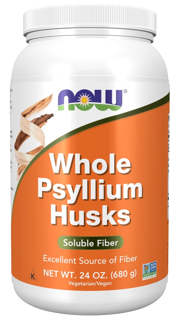 Now Foods Supplements, Whole Psyllium Huss, Non- GMO Project Verified, Opløselig Fiber, 24-Ounce