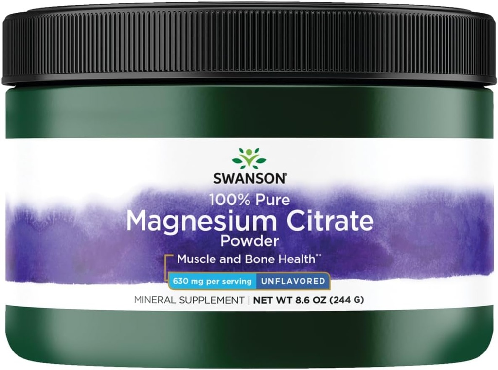 Swanson 100% Pure Magnesium Citrate Powder - Ikke aromatiseret 630 mg 8, 6 oz Pwdr