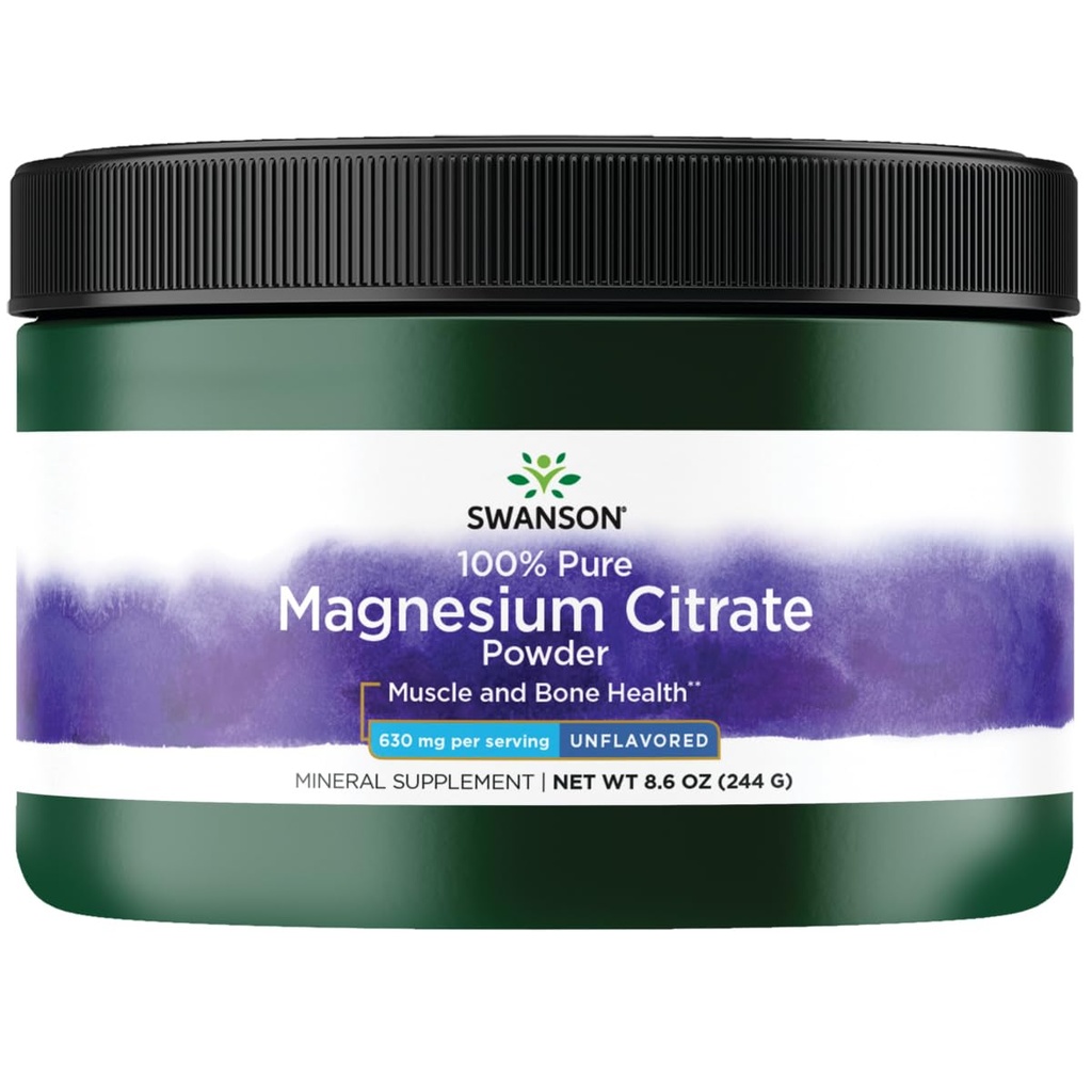 Swanson 100% Pure Magnesium Citrate Powder - Ikke aromatiseret 630 mg 8, 6 oz Pwdr
