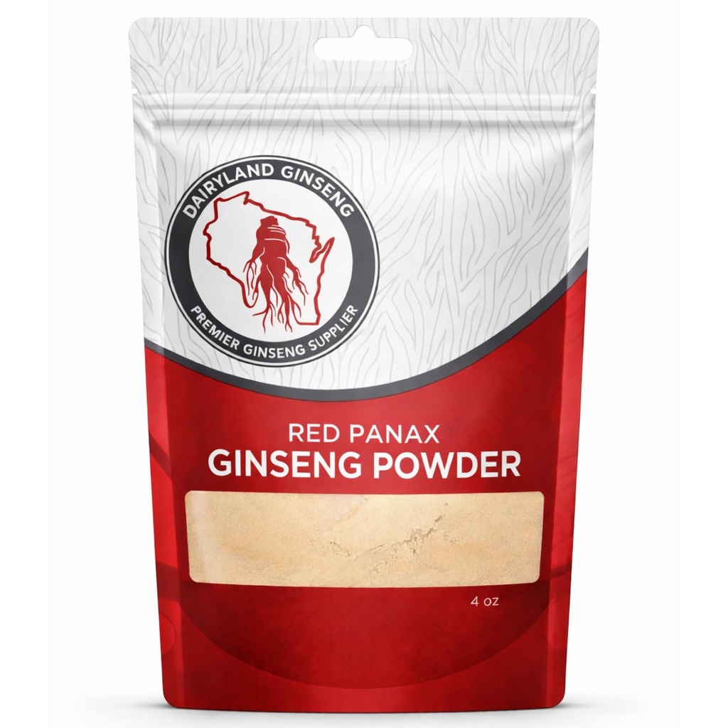Rød Panax Ginseng pulver med naturlige Ginsenosider (4 oz) - Understøtter sund energi, Vitality, Mood og mere, Koreansk Panax Ginseng Root pulver til smoothies, kaffe eller drikkevarer (1 pakke)