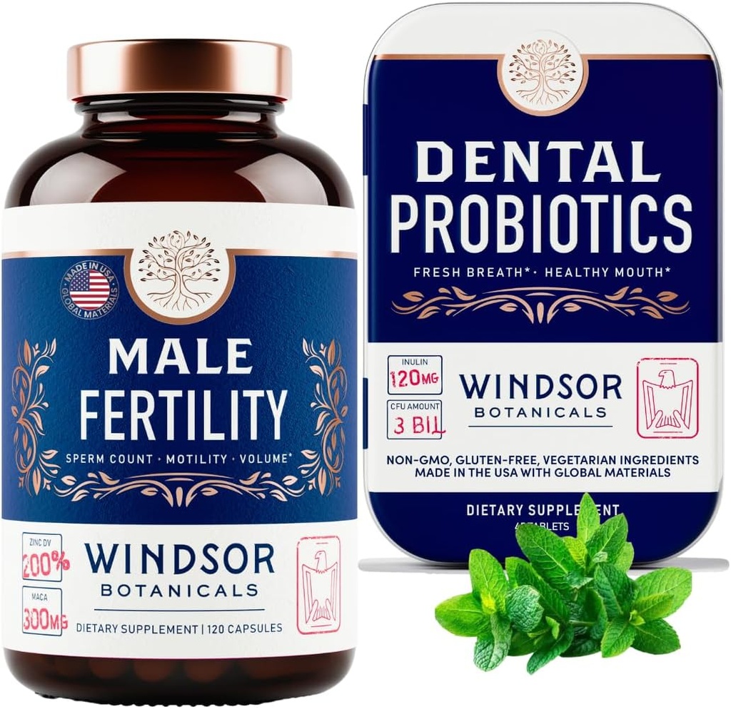 WINDSOR BOTANICALS Mand Fertilitet Supplement og tandprobiotika Sundhed og Wellness Bundle