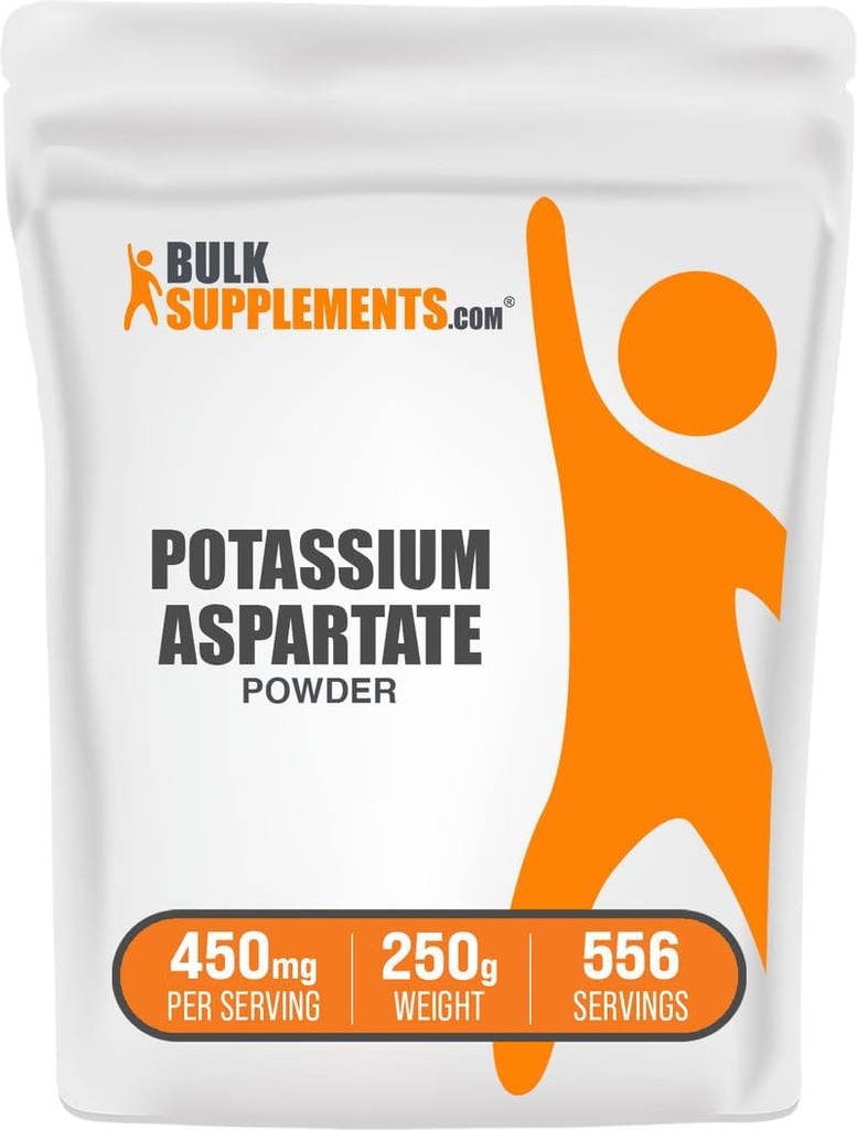 BulkSupplements.com Kalium Aspartatpulver - Mineral Supplement, for Hydration Support - Gluten Free, 450mg (98mg kalium) per servering, 250g (8,8 oz) (pakning med 1)