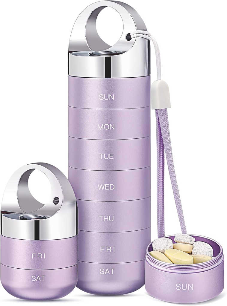 Zannaki Metal Travel Pill Organizer, Transportable Vandtæt Ugentlig Pill Box, Stor Aluminium Alloy Pill Case Container, BPA Gratis 7 dag Daglig Medicin Organizer Holder for Vitamin, Fiskeolie, tillæg