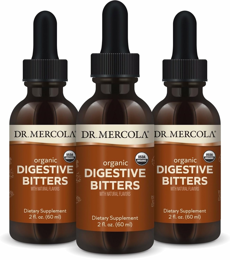 Dr. Mercola Organic fordøjelsesmiddel Bitters Liquid Drops - fordøjelsesstøtte - Alkohol- Free Formel - funktioner Burdock Root, Mælkebøtte, Fennikel frø & mere - 2 fl. oz. (30 Servere), 3 Pack