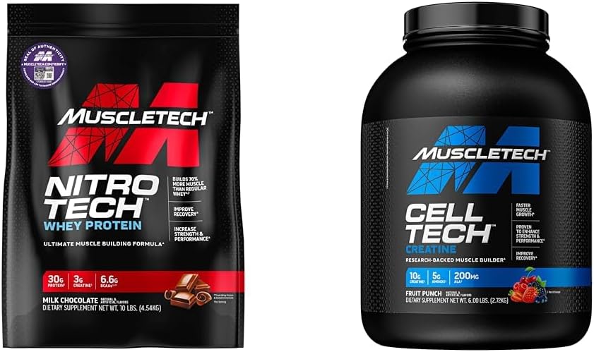 MuscleTech Whey Protein Powder Nitro- Tech Whey Protein Isolate & Peptider & nohydrat Powder Cell- Tech Creatin Powder