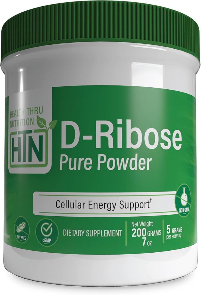 Health Thru Nutrition D-Ribose Pure Powder 200 Grams | 5 Grams Per Serving | Cellular Energy Support | Non-GMO Ribose Dietary Supplement (200g 7 oz)