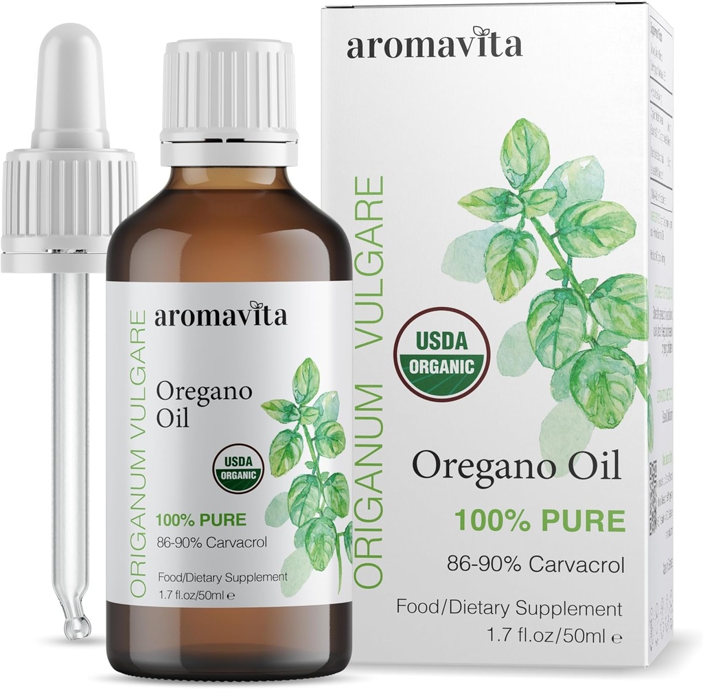 Essential Organic Oil of Oregano -100% Pure Ufortyndet græsk Oregano Oil med Carvacrol - Over 86%, Non- GMO, Ekstra styrke Oregano Oil Organic Liquid Drops, 1.7 FLOZ / 50ml