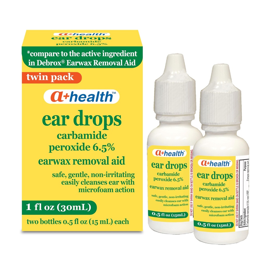 A + Sundhed Earwax Removal Drops, Carbamid Peroxid 6,5%, Lavet i USA, Twin Pack, 1 fl Ounce (To 0,5 fl oz flasker)