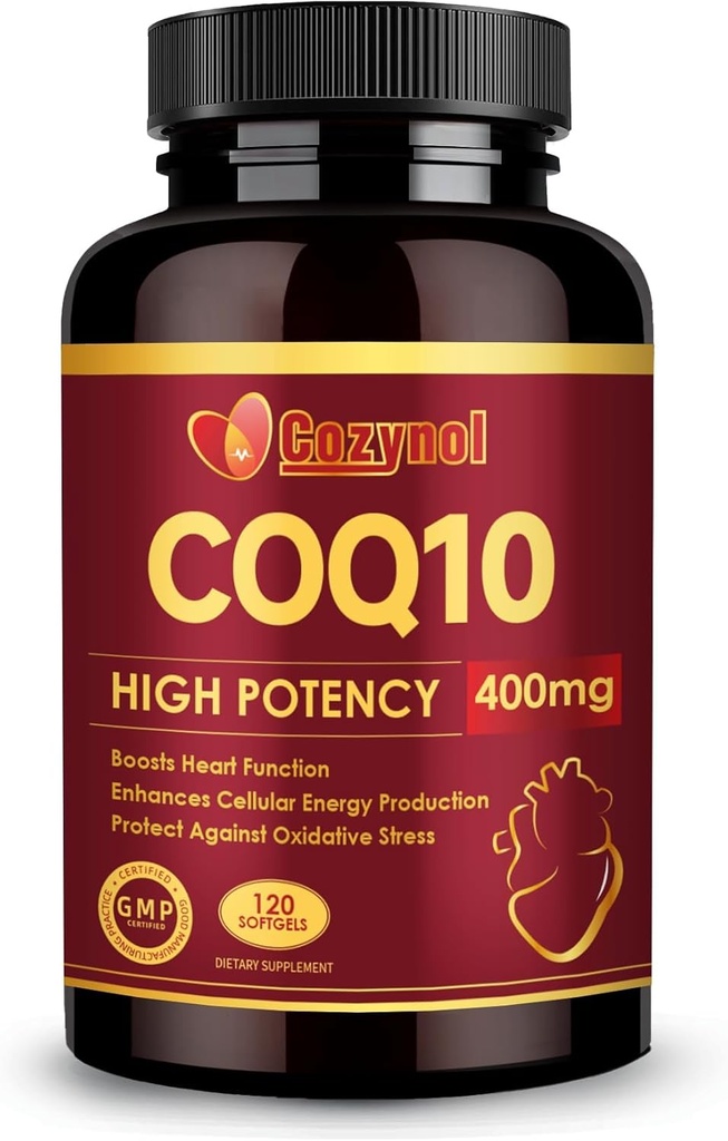 CoQ10 400mg Softgel med Omega 3 & PQQ, kraftfuld antioxidant til hjerte sundhed & energiproduktion, 120 Greve