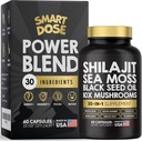Power Blend Capsules - 30-in-1 Supplement Bundle med Shilajit 6000mg, Sea Moss 4000mg, Black Seed Oil 4000mg, Ashwagandha 2000mg, 10x svampe, Tongkat Ali, Maca, Holistiske piller Combo