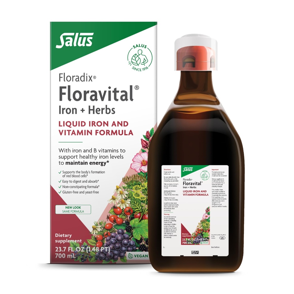 Floradix Floravital Liquid Iron & Vitamin Formel - Flydende Iron Supplement med C & B Vitamin & Urter til energistøtte - Vegan, Gluten- Free, Yeast- Free & Non- GMO - 23.7 Fl Oz
