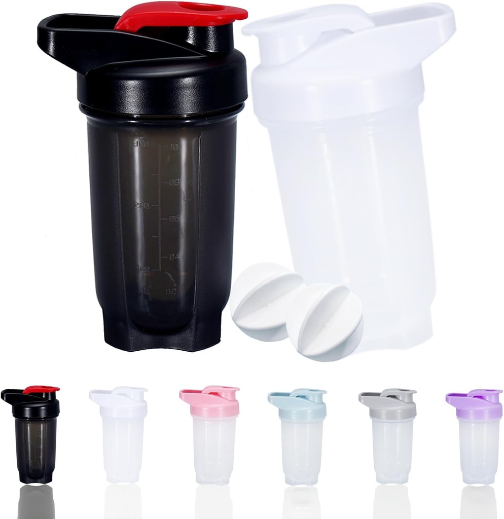 Shaker Flaske Protein Shakes Cup og 10- Ounce / 300ML Shaker- Flaske med Whiske Bolde, Protein Shakers Flasker Set, Non- BPA plast (sort + hvid (2PCS))