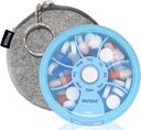 INVODA Weekly Pill Organizer 7 Compartment Rotating Pill Box for Daily Medication & Vitamins - Portable Travel Pill Case Fish Oil Supplements Vitamins Organizer (Blue+Bag)